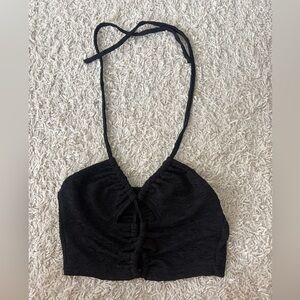 SHEIN Black Textured Halter Crop Top